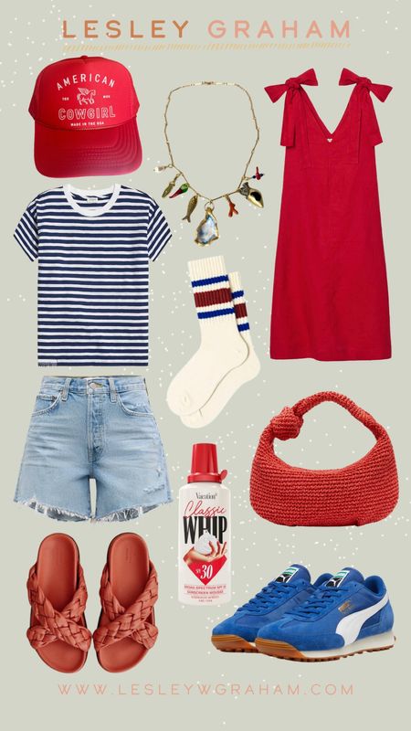 4th of July outfits. Favorite sunscreen. Beautiful charm necklace. Blue sneakers. Red dress. Best denim shorts. 

#LTKSeasonal #LTKover40 #LTKparties