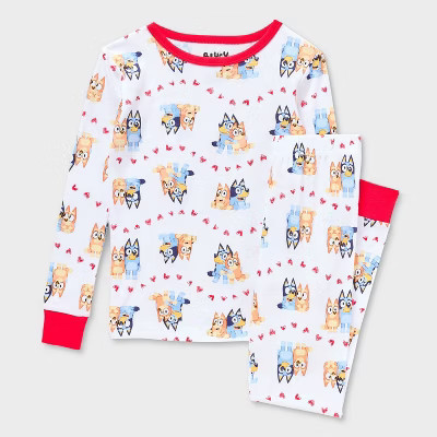 Kids' 2pc Bluey Valentine's Day Tight Fit Pajama Set - White 10 | Target