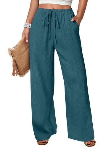 ANRABESS Women's Wide Leg Beach Pants Elastic Waist Lightweight Casual Flowy Palazzo Lounge Trous... | Amazon (US)