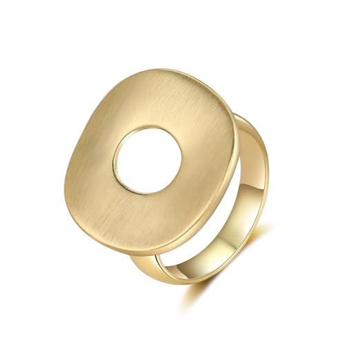 dnswez Gold Rings for Women, Fashion Chunky Signet Statement Rings Gold Plated Band Ring Wide Metal Round Rings Cocktail Costume Jewelry Christmas Gifts for Her (Hollow Round, 9) | Amazon (US)