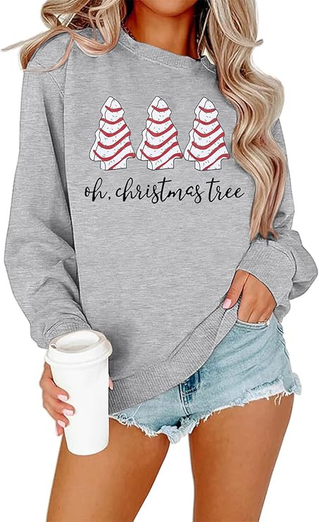 BANGELY Christmas Sweatshirt Women Christmas Tree Cake Graphic Sweater Shirts Xmas Holiday Pullov... | Amazon (US)