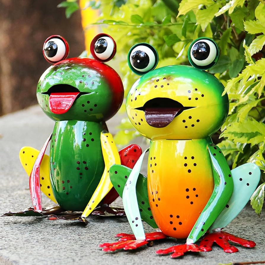 Metal Garden Decor Yard Art for Outside Set of 2 Cute Frogs Lawn Patio Ornaments Backyard Decorat... | Amazon (US)