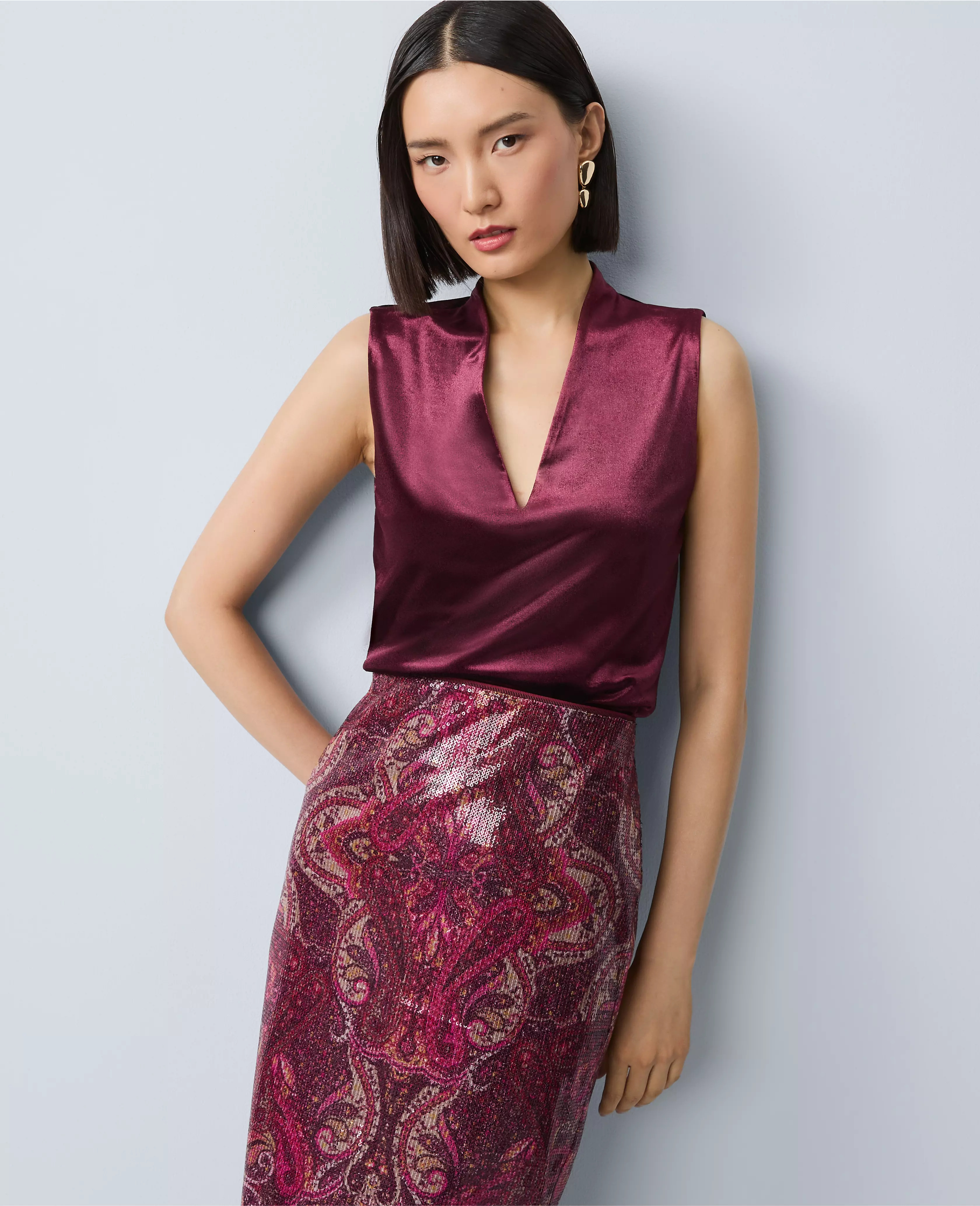 Velvet Sleeveless V-Neck Top | Ann Taylor