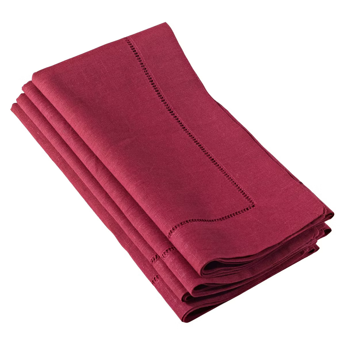Hemstitched Dinner Napkins Burgundy (Set of 4): Linen & Cotton Cloth Napkins, Machine Washable, S... | Target
