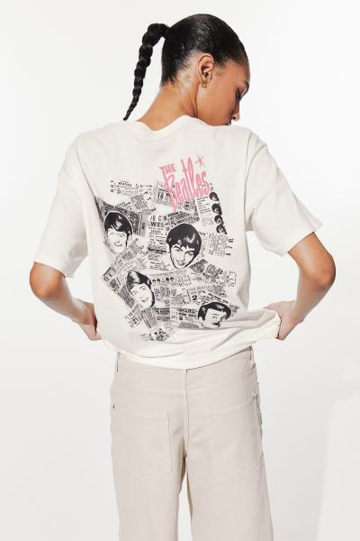 Oversized Printed T-shirt - Round Neck - Short sleeve - Blue/Johnny Cash - Ladies | H&M US | H&M (US + CA)