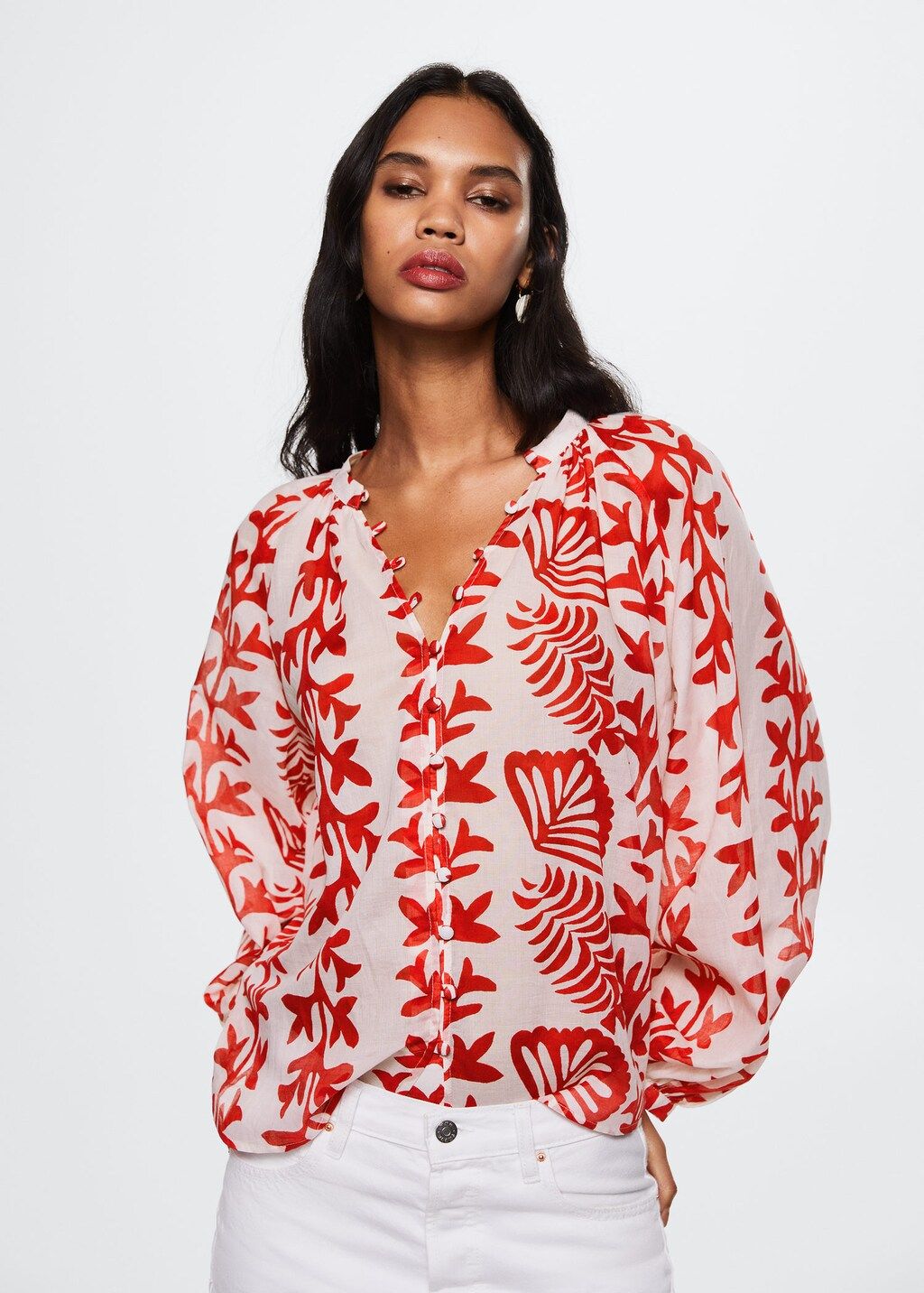 Floral cotton blouse | MANGO (UK)