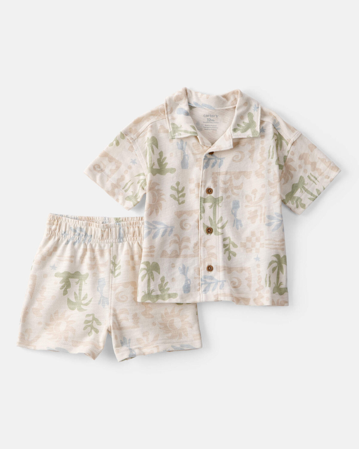 Baby Boy 2-Piece Palm Tree Tropical Top & Short Set - Cream | Carter's | Carter's Inc