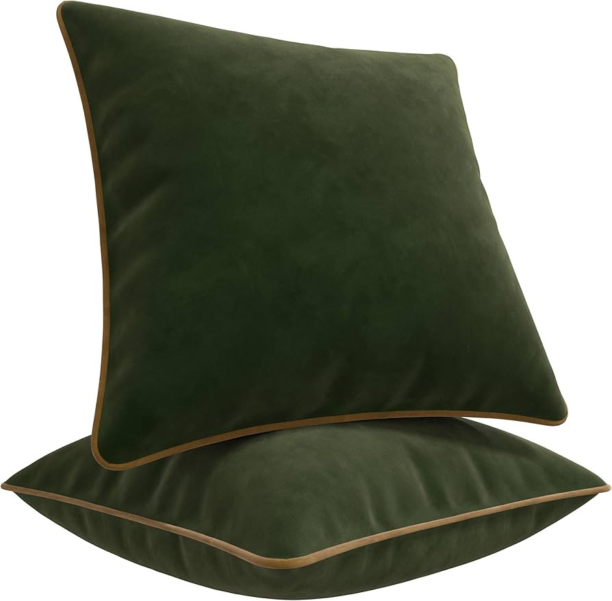 Set of 2 Decorative Throw Pillow Covers Cushion Cases. Soft Velvet. Contrast Pipping Edge. Fillin... | Amazon (US)