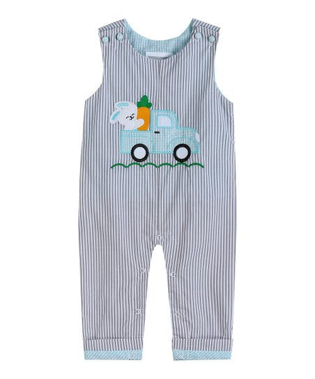 Lil Cactus Gray Stripe Bunny Truck Appliqué Overalls - Infant & Toddler | Best Price and Reviews... | Zulily