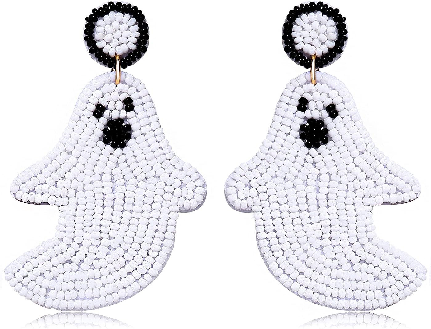 NVENF Halloween Earrings Spooky Beaded Ghost Pumpkin Dangle Earrings for Women Handmade Bead Drop Earring Studs Costume Themed Party Jewelry Gifts (Ghost) | Amazon (US)