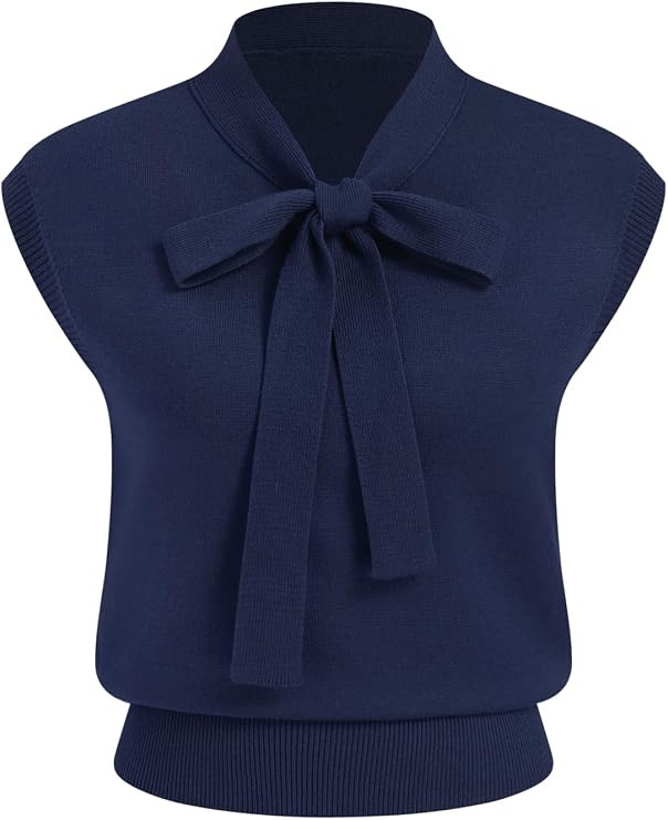 CIDER Sweater Vest Women Bow Tie Cap Sleeve Cropped Sweaters | Amazon (US)