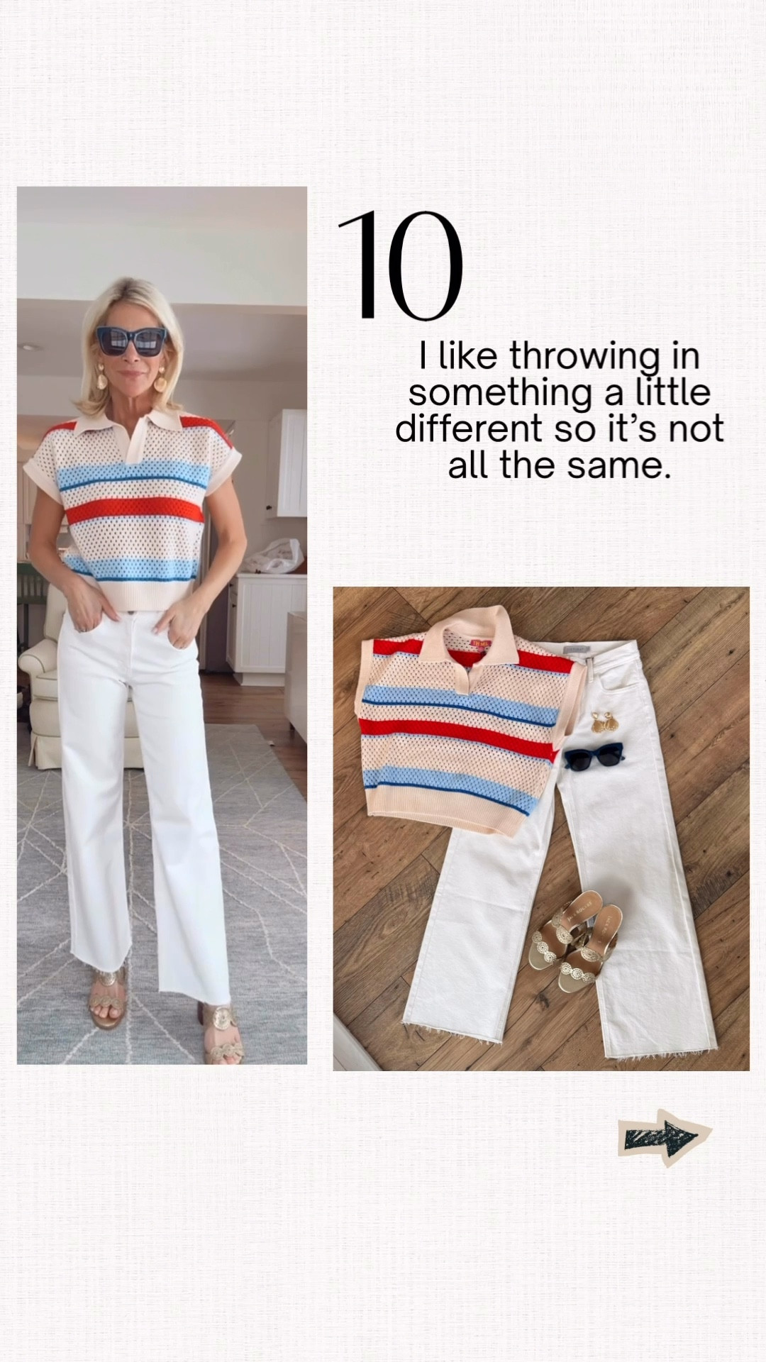 How to wear bold stripes with white pants for a fresh look. 