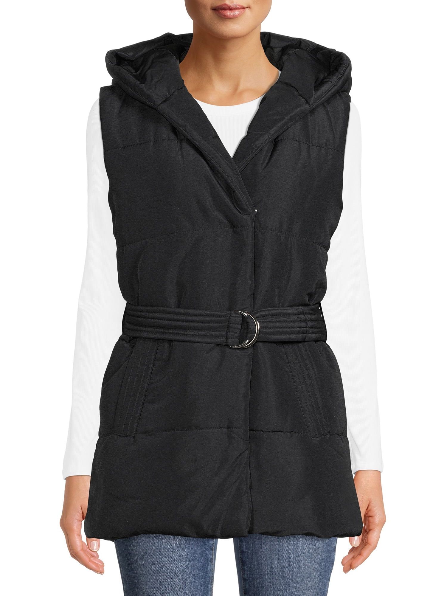 Jason Maxwell Women's Belted Puffer Vest with Hood | Walmart (US)