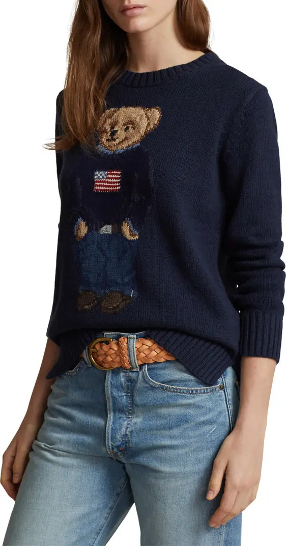 Bear Graphic Cotton & Linen Crewneck Sweater | Nordstrom