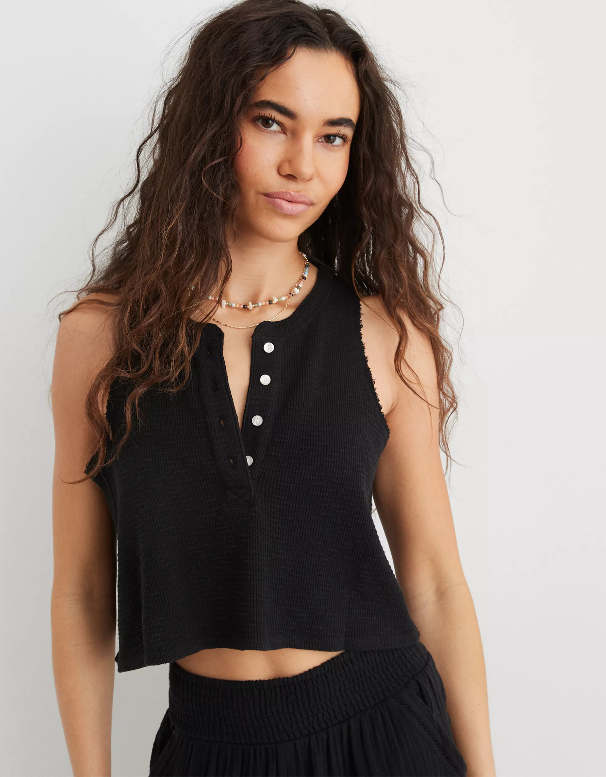 Aerie Sunspun Waffle Cropped Tank Top | Aerie