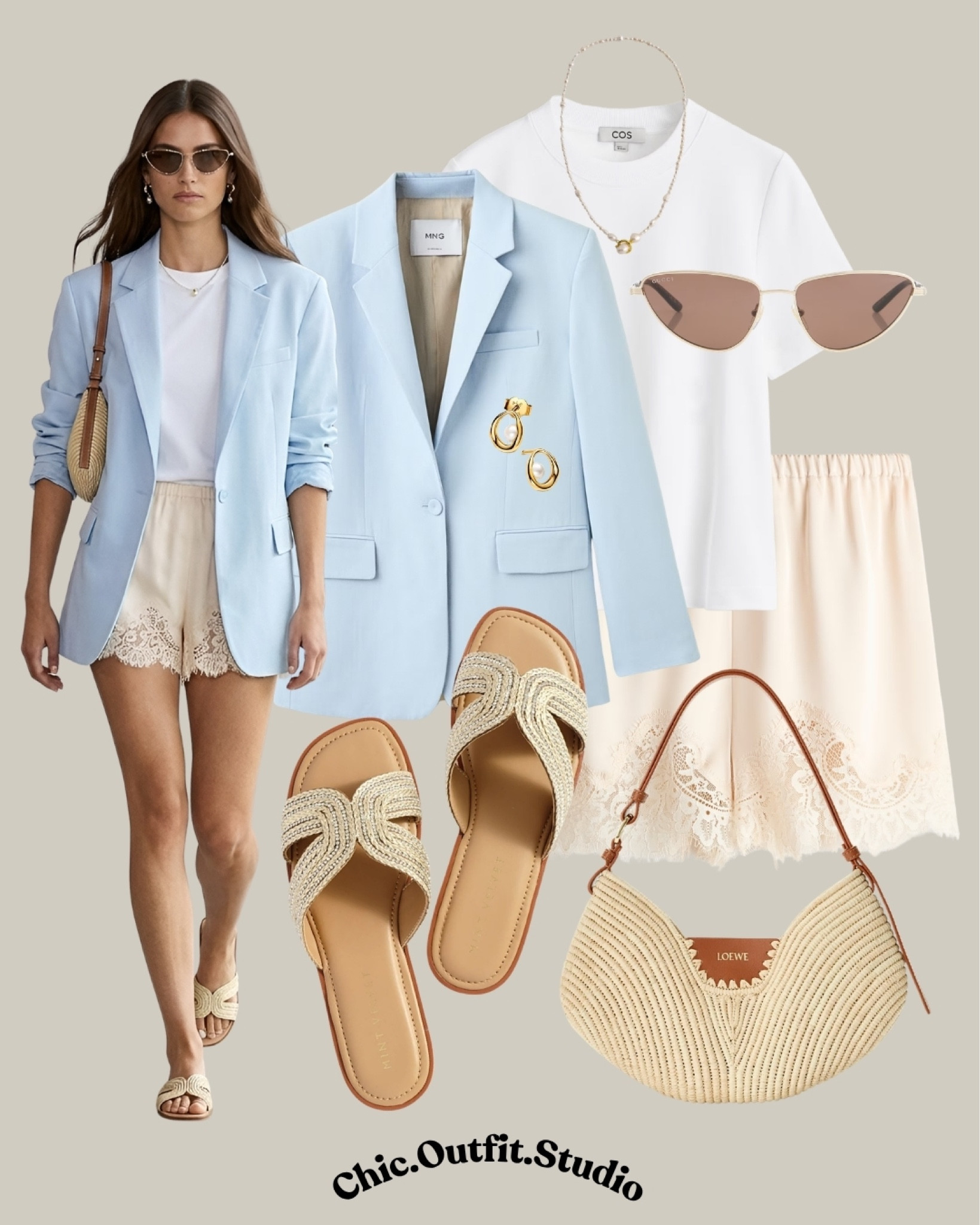Powder Blue Blazer & Lace Shorts
💫A powder blue oversized blazer layered over a white tee and delicate lace shorts creates a polished yet playful summer smart casual outfit. Neutral sandals and soft raffia textures keep the look fresh, feminine, and effortlessly luxurious.
💫Perfect for summer dinners, rooftop drinks, vacation evenings, or elegant city looks.
💫Tags: powder blue blazer outfit, lace shorts outfit women, smart casual summer outfit, european chic outfit, elegant summer outfit women, vacation dinner outfit, oversized blazer outfit women, elevated summer basics, feminine chic outfit, raffia bag outfit

#LTKsummer #LTKbag #LTKshoes