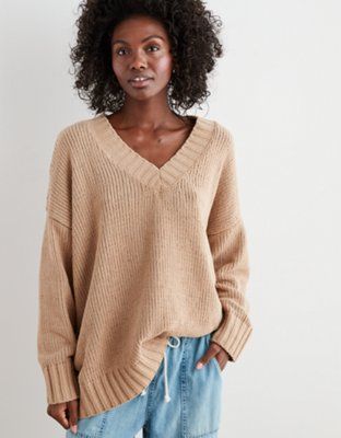 Aerie Chenille V-Neck Oversized Sweater | American Eagle Outfitters (US & CA)