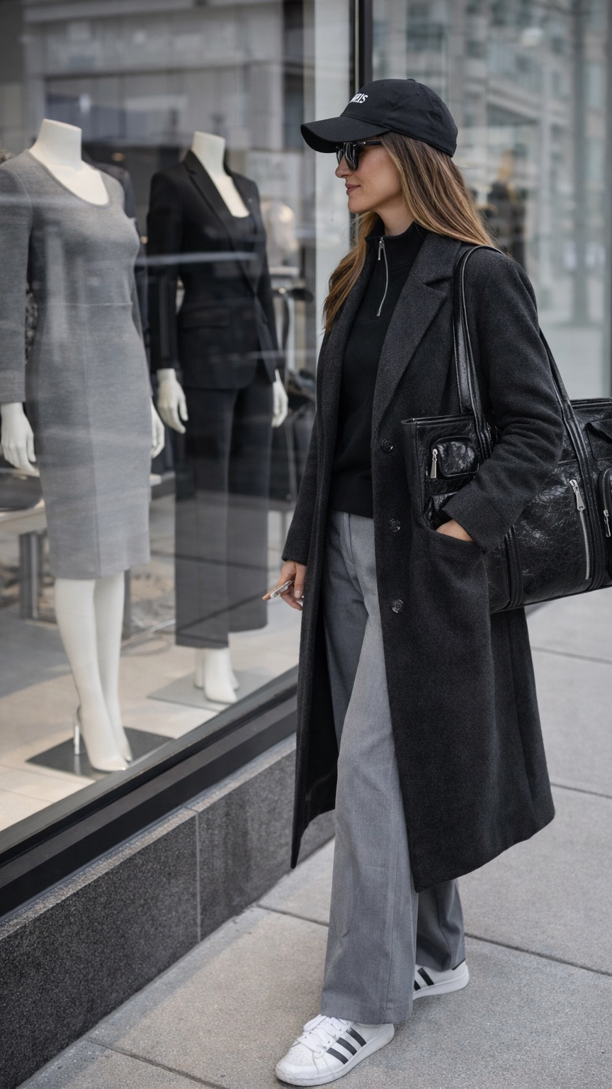 Monochrome Magic 🖤🩶

All gray + black = instant sophistication! This is my favorite weekend shopping uniform.

The outfit:
Gray wool coat + black half-zip pullover + gray wide-leg trousers + sneakers or boots + Paris cap + black bag

Why it works:
Monochromatic dressing is the easiest way to look put-together. The long coat adds polish. Wide-leg trousers are comfortable yet chic. And mixing sporty (pullover, cap) with tailored (coat, trousers) = effortlessly cool.

Pro tip: Stick to 2-3 colors max for a cohesive, elevated look. Gray and black never fails!

Perfect for shopping days, brunch, errands, or any casual weekend outing!

#LTK #LTKstyletip #LTKfindsunder200 #LTKshoecrush #MonochromeStyle #GrayCoat #WideLegPants #CasualChic #WeekendStyle #OOTD

#LTKSaleAlert #LTKPlusSize #LTKdayinmylife