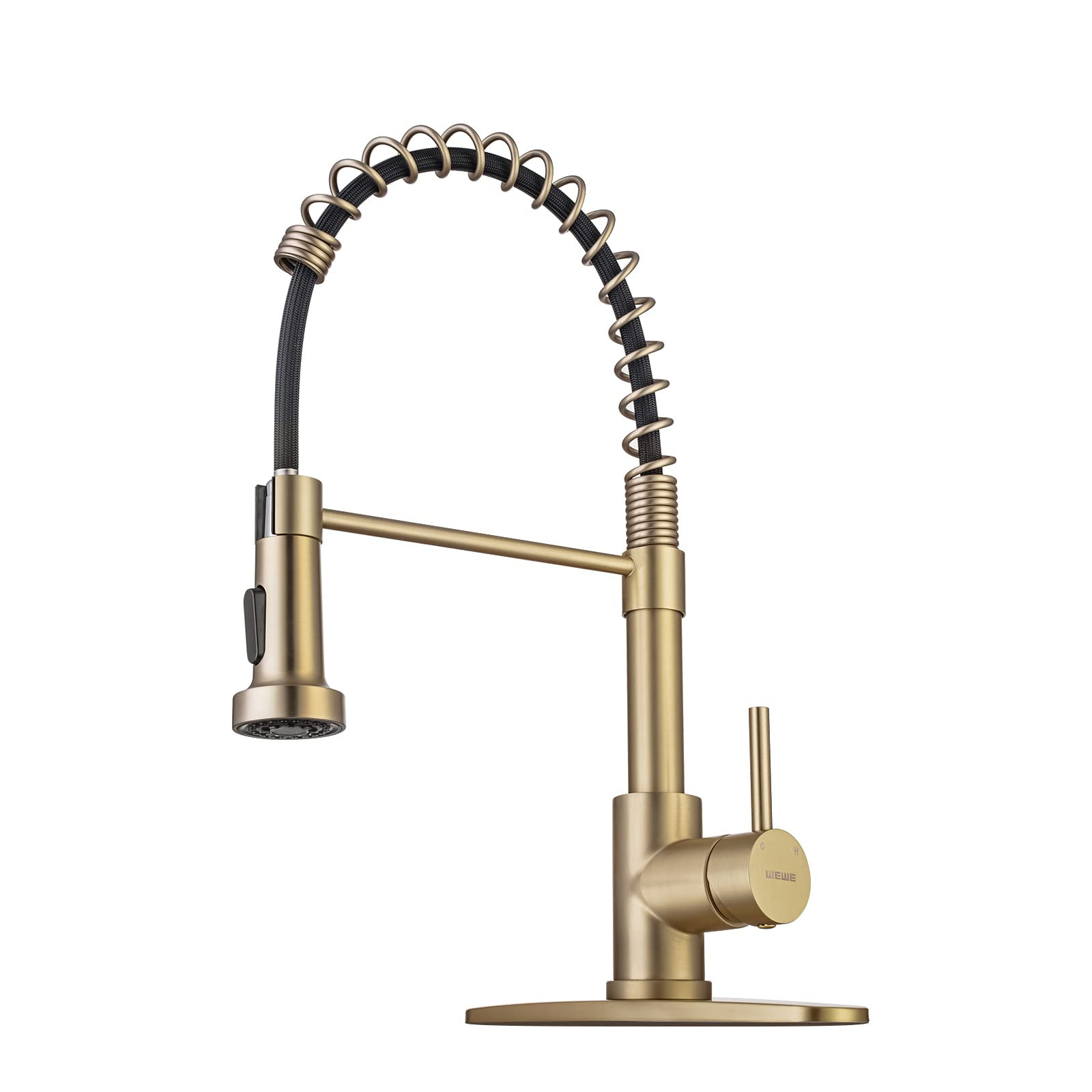 WEWE Brushed Gold Kitchen Faucet with Pull Down Sprayer, RV Brass Kitchen Faucet Stainless Steel ... | Amazon (US)