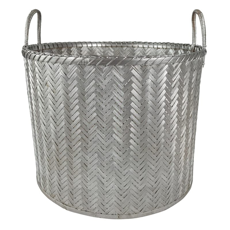 Round Bamboo Silver Basket Size L | At Home
