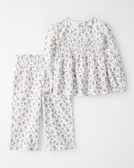 Toddler Girl 2-Piece Organic Cotton Crinkled Knit Set in BlueMist Bloom Print | Carter's Inc