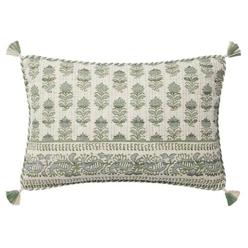Loloi French Country Sage Cotton Down Fill Decorative Lumbar Pillow - 13x21 | Kathy Kuo Home