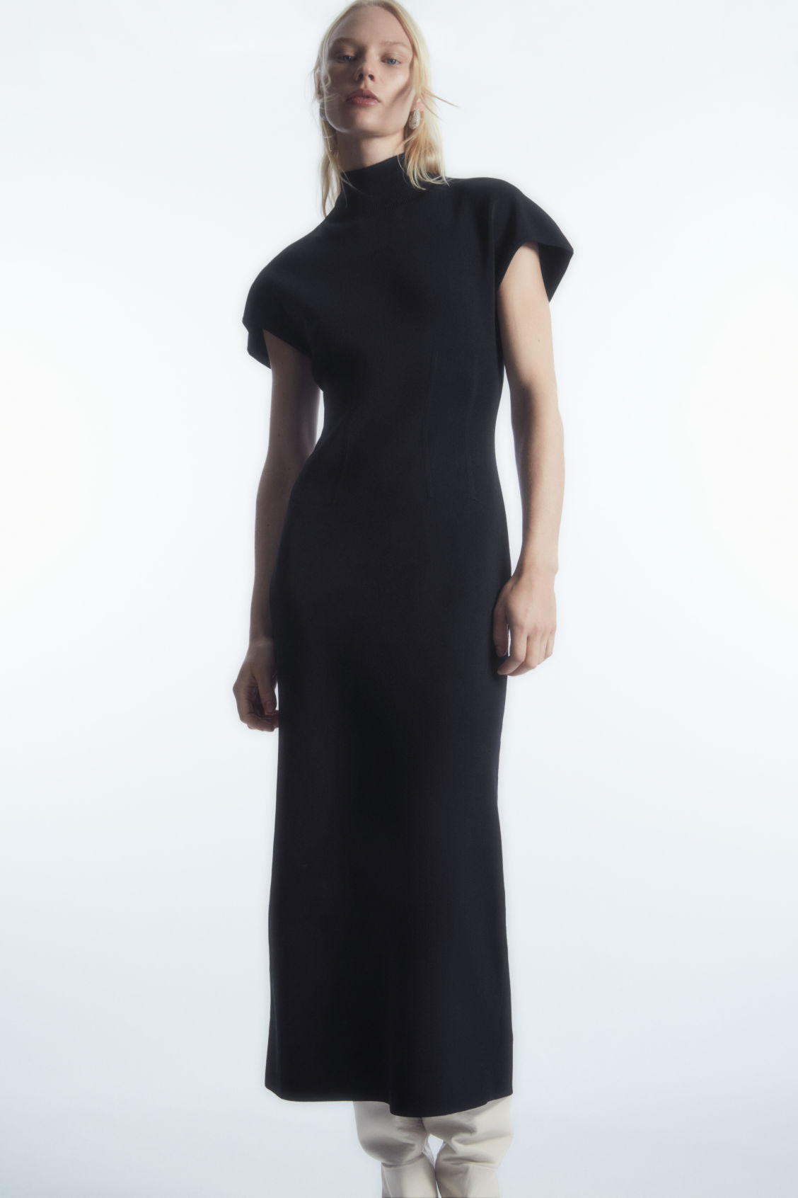 HIGH-NECK KNITTED CORSET MIDI DRESS - NAVY - Dresses - COS | COS (US)