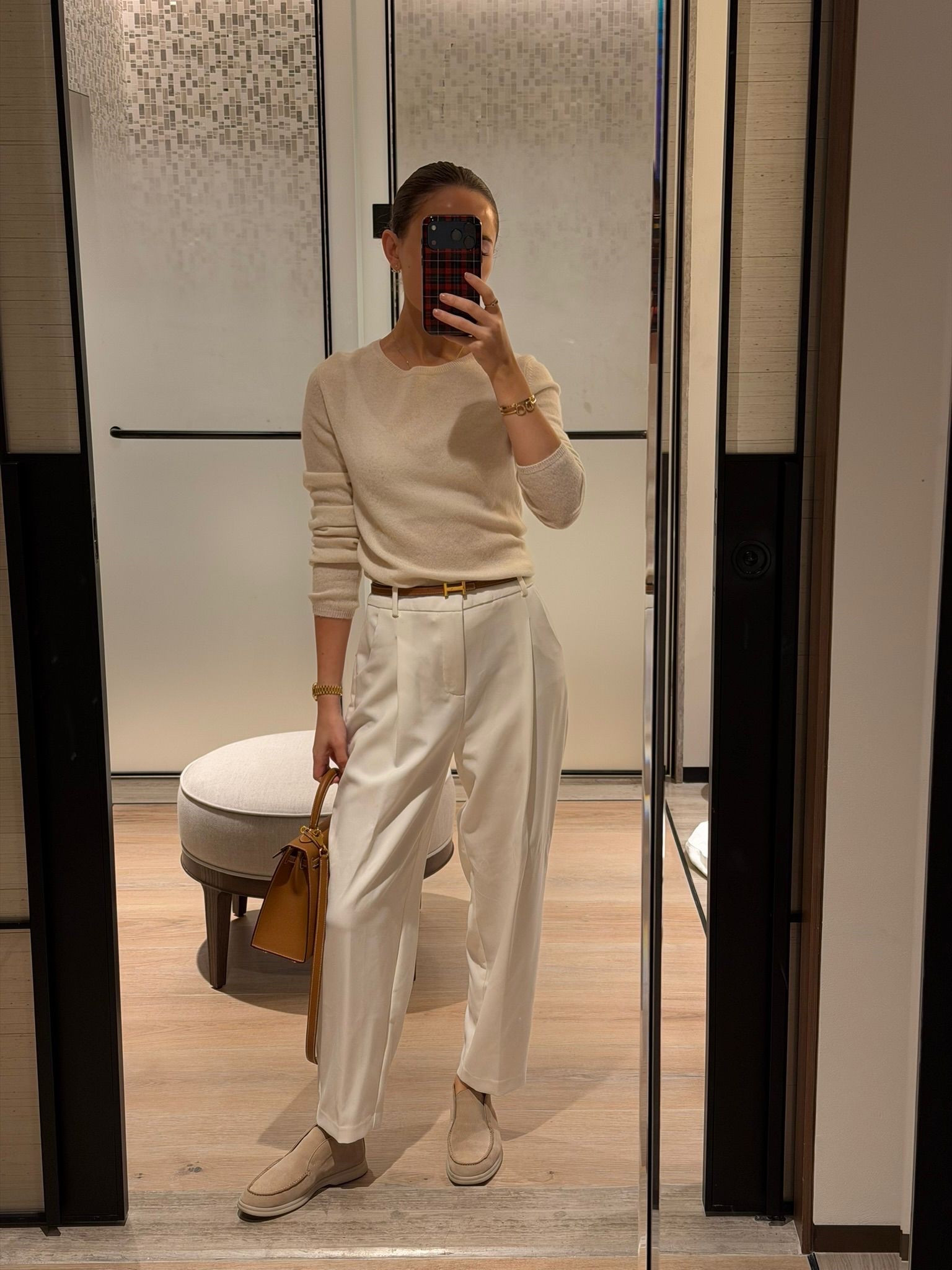 Cream on cream🤍 wearing tailored Zara pants, a white Armada knit, Hermes bag and belt and Loro Piana shoes

#LTKtravel #LTKluxury