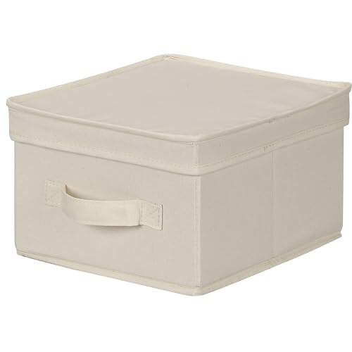 Household Essentials 111 Storage Box with Lid and Handle - Natural Beige Canvas - Medium,Natural Trim | Amazon (US)