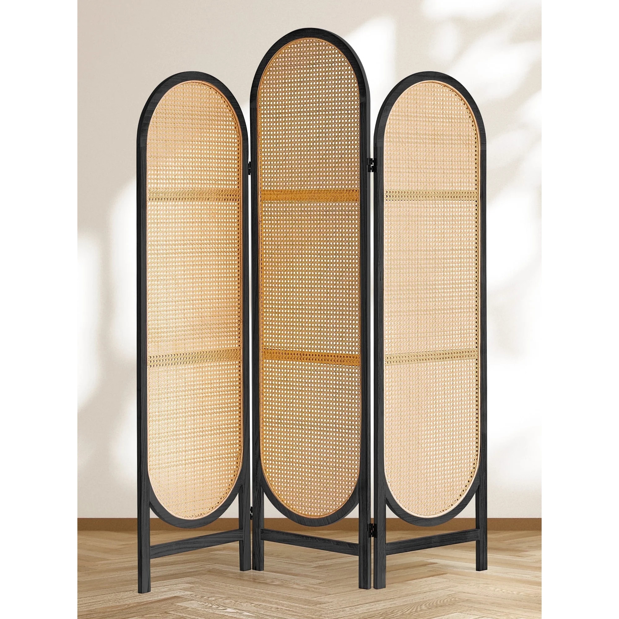 Aletheiawu 3 Panel Room Divider, Folding Privacy Screens, No Installation Required, Black Brown | Walmart (US)