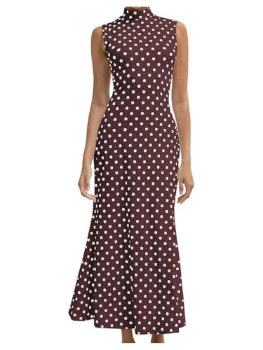 Milumia Women's Polka Dots Maxi Tank Dress Vintage Mock Neck Sleeveless Elegant Long Dresses Brown Medium | Amazon (US)