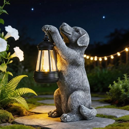 Solar Dog Outdoor Statue with Lantern – Garden Dog Figurines for Patio Lawn Yard Ornament Porch... | Amazon (US)