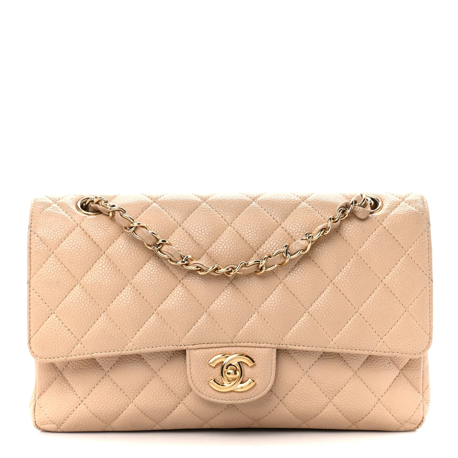 Caviar Quilted Medium Double Flap Beige | FASHIONPHILE (US)
