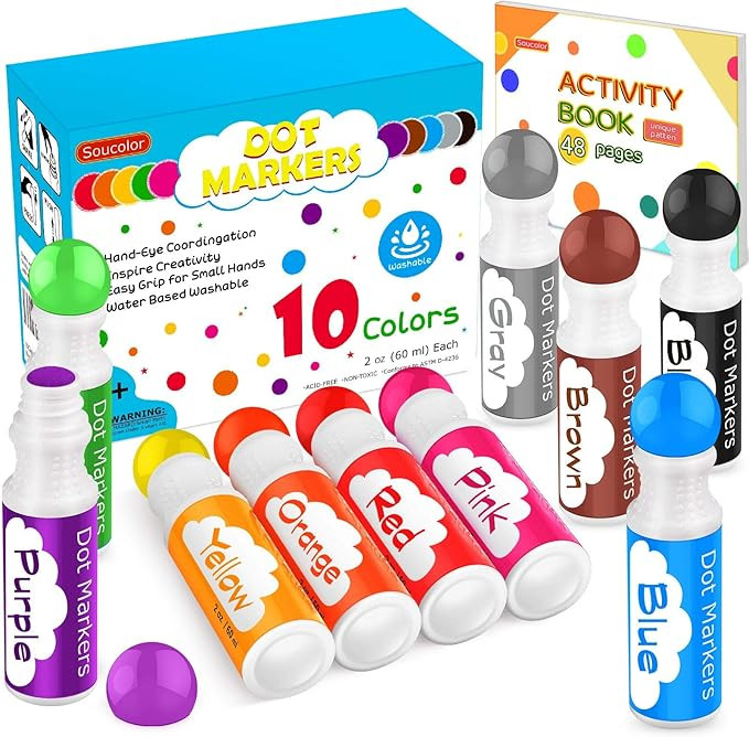 Soucolor Washable Dot Markers for Toddlers Kids Preschool, 10 Colors 2 oz Bingo Daubers Paint Mar... | Amazon (US)