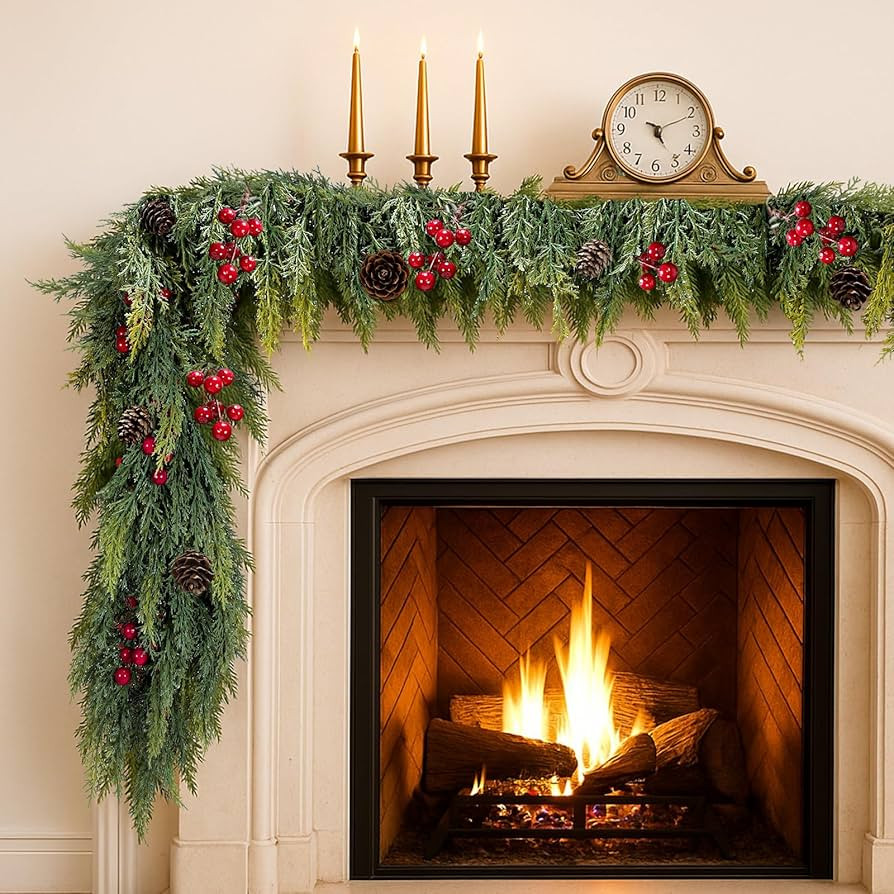 Artificial Cedar Christmas Garland Real Touch Realistic Soft and Thickness Garland Faux Full Gree... | Amazon (US)