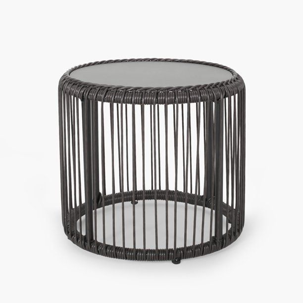Averyrose Outdoor Wicker Side Table with Tempered Glass Top, Gray | Walmart (US)