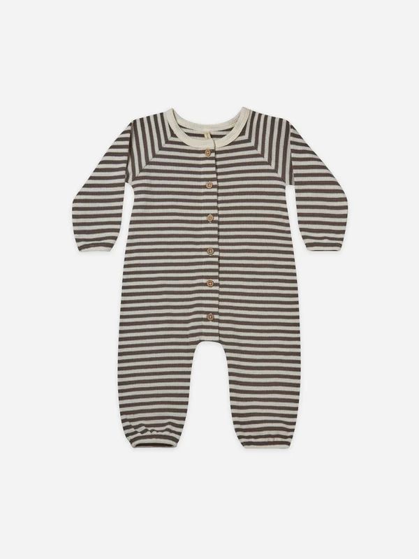waffle long sleeve jumpsuit | charcoal stripe | Quincy Mae