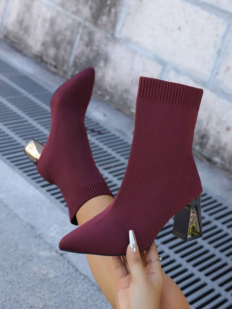 Women's Fashionable, Comfortable, Elegant Elastic Slim Chunky Heel Ankle Boots, Suitable For Spri... | SHEIN