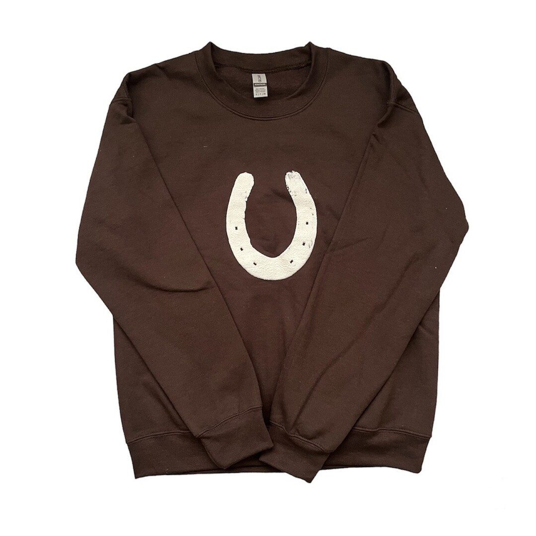 Brown, Vintage LUCKY HORSESHOE Graphic Crewneck Sweatshirt, Hand Screen Printed, Western, Unisex ... | Etsy (US)