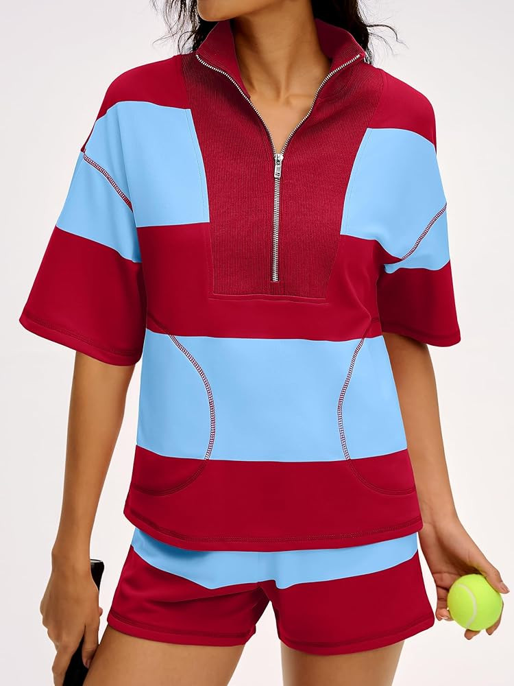 ANRABESS Striped Short Sets for Women 2 Piece Outfits Summer Casual Oversized Workout Athletisure... | Amazon (US)