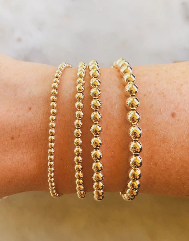 14kt Gold Filled Stacking Bracelets, gold stretch bracelets, dainty jewelry | Etsy (US)