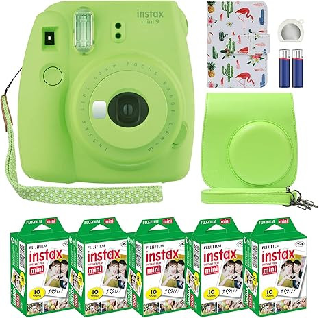 Fuji Instax Mini 9 Instant Camera Lime Green with Custom Case + Fuji Instax Film Value Pack (50 S... | Amazon (US)