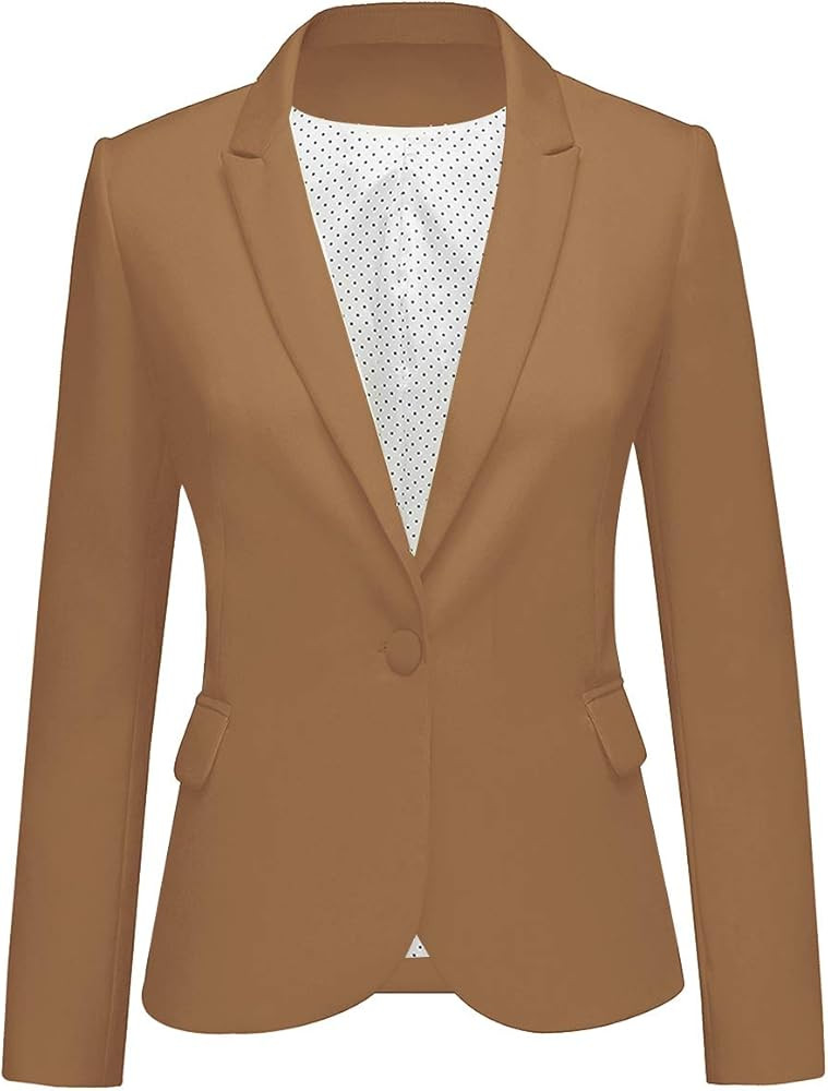 LookbookStore Women's Casual Dark Brown Blazer Front Buttons Shoulder Pads Work Office Business B... | Amazon (US)