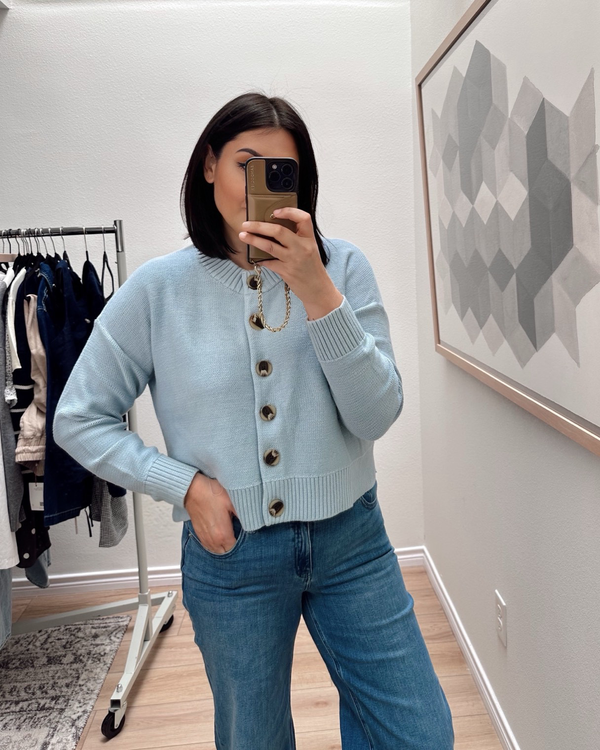 One of my favorite cardigans from Quince! I'm in the medium here. 

I'm in the 30 of the jeans, TTS.  

 