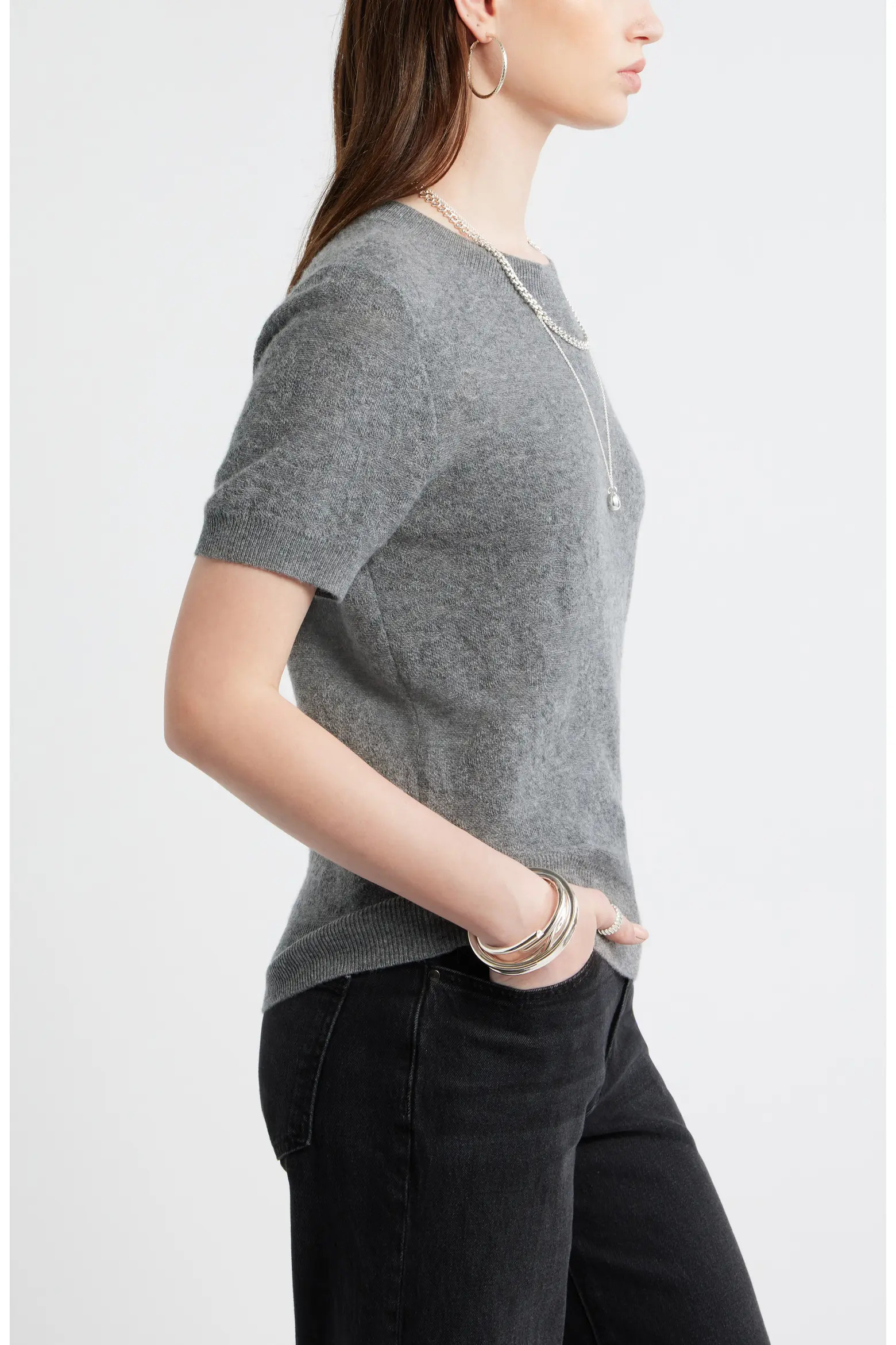 Treasure & Bond Floral Jacquard Short Sleeve Wool & Cashmere Sweater (Women) | Nordstrom | Nordstrom