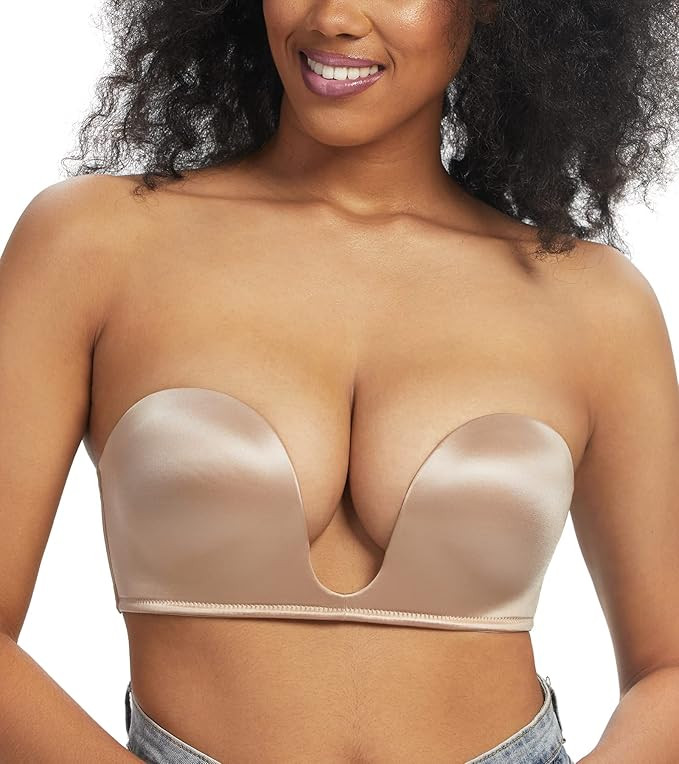 HACI Women's Plunge Deep U Bra Strapless Push Up Demi Bras Seamless Underwire | Amazon (US)