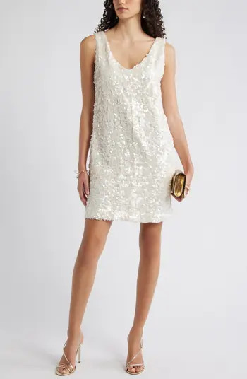 Sequin V-Neck Shift Minidress | Nordstrom