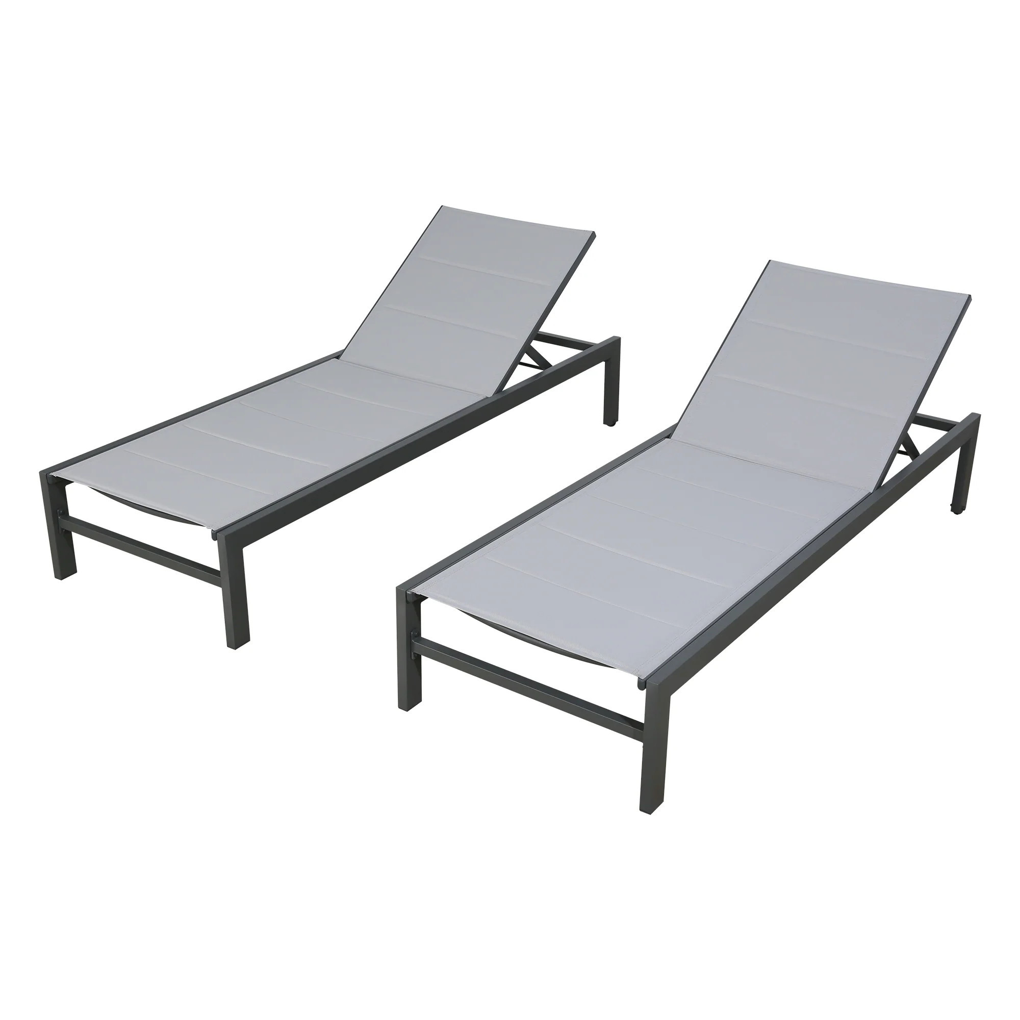 PEAK HOME FURNISHINGS Chaise Lounge Set of 2 Grey Aluminum Frame Stationary Chaise Lounge Chair with Gray Sling Seat | 580065-GY | Lowe's