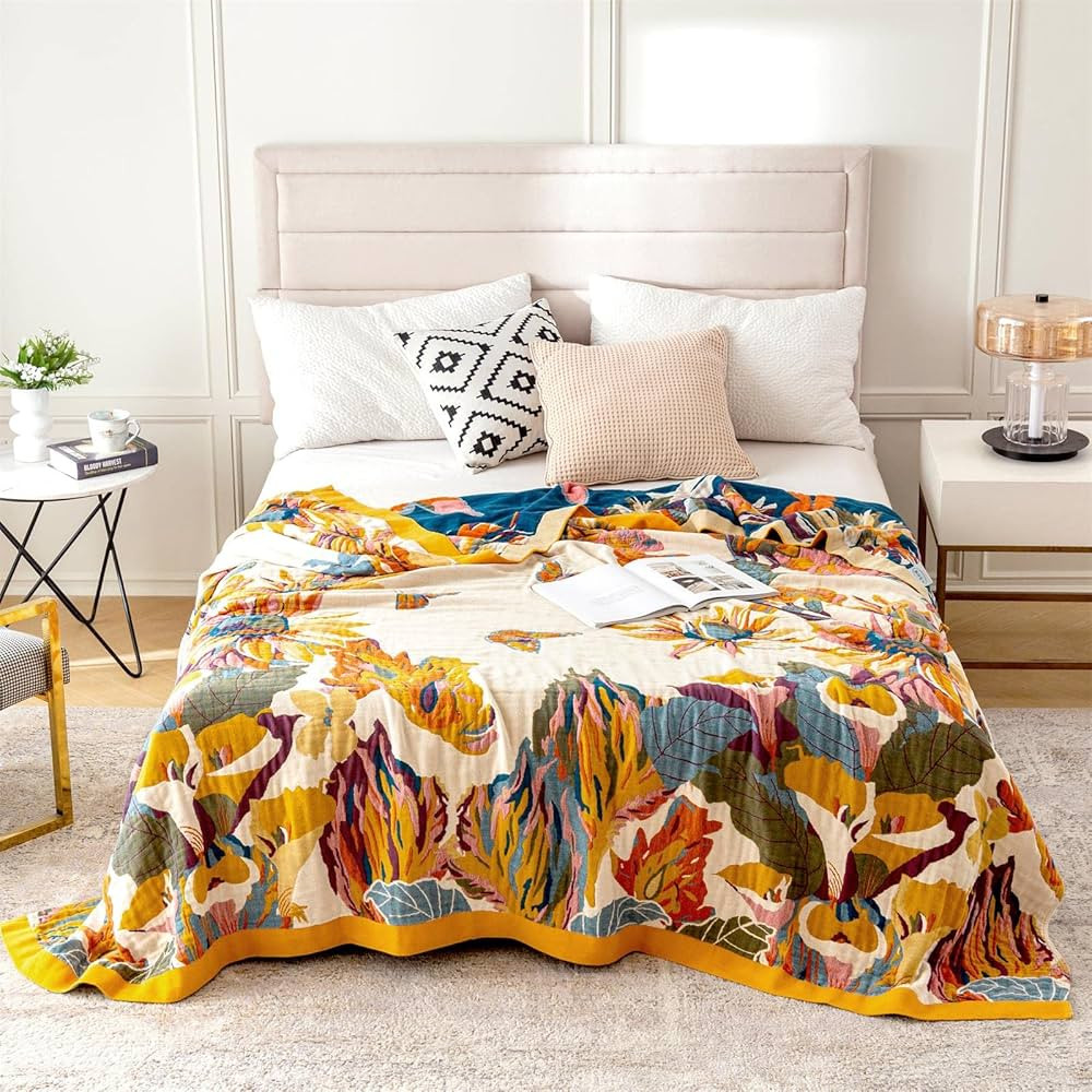 MSGKV Boho Throw Blanket 60''x80'',100% Cotton Fall Blankets for Bed Couch,Travel Blanket Muslin ... | Amazon (US)