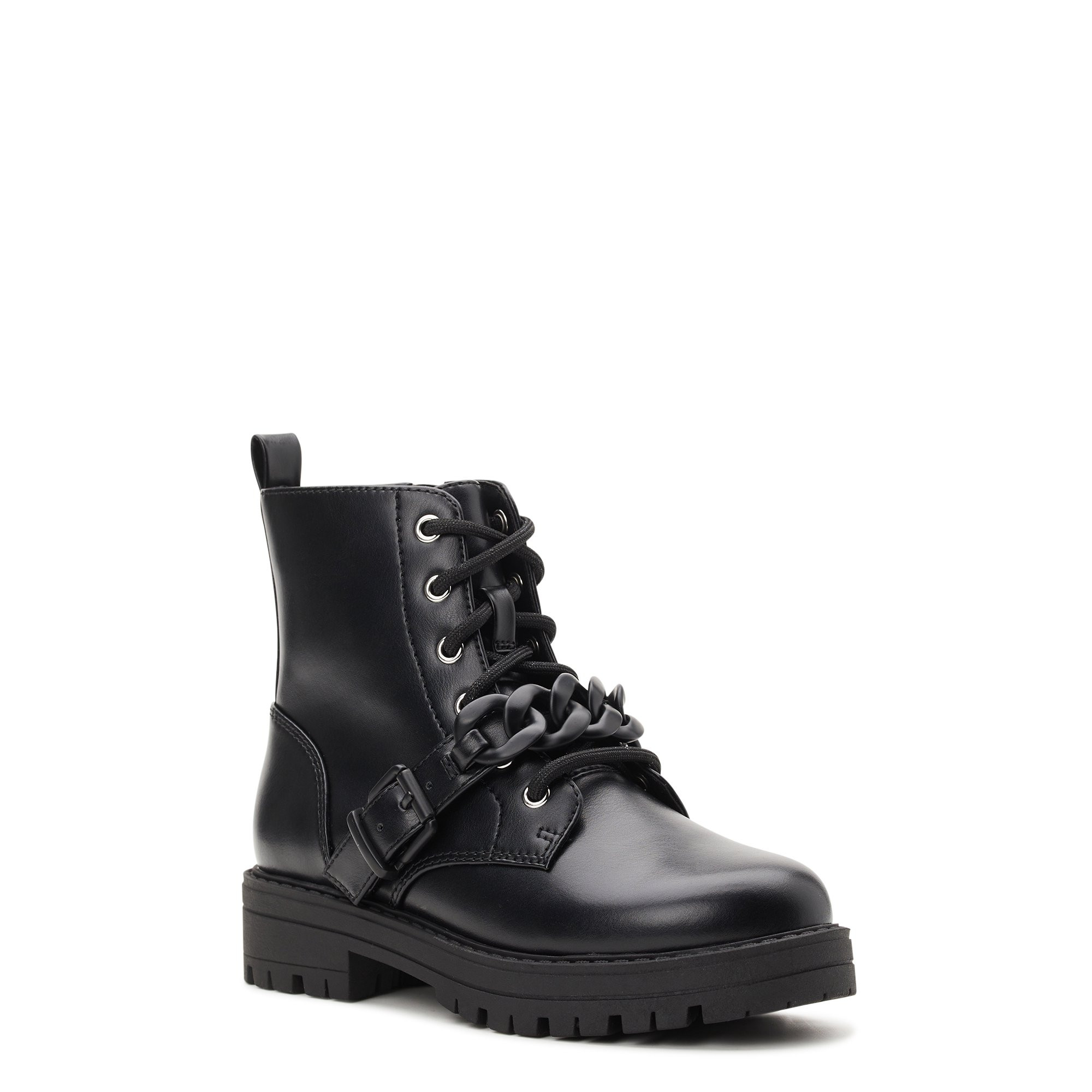 Wonder Nation Little & Big Girls Enamel Chain Combat Boot, Sizes 13-6 | Walmart (US)